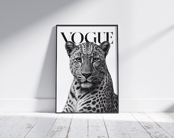 VOGUE Leopard Print, Black and White Fashion Art (Digital Download)