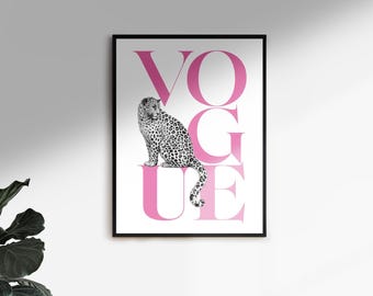 Leopard Wall Print, Pink Fashion Poster, Chic Animal Print Decor (Digital Download)
