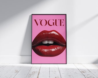 VOGUE Lips Wall Art, Pink & Red Fashion Illustration Print (Digital Download)