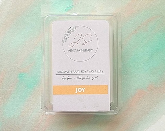 Aromatherapy Soy Wax Melts in the scent Joy, Therapeutic Grade Essential Oils, Dye Free, Hand Poured, Light Fragrance, Snap Bars