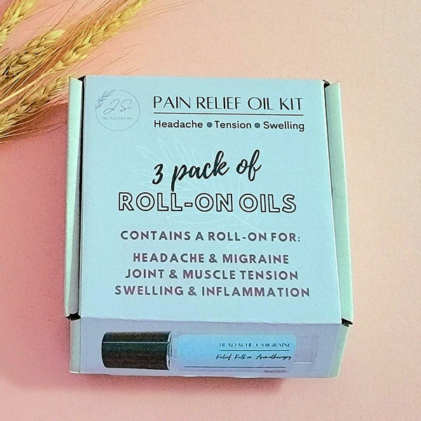 Pain Relief Roll-on Aromatherapy Set, Oil Blends for Headache, Tension and Inflammation, Organic Remedies by jsAromatherapy