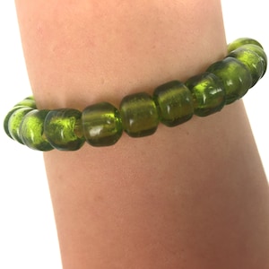 7 Inch Beaded Boho Green Glass Bracelet // Earthy Bracelet, Beaded Bracelet, Boho Bracelet, Halloween Bracelet, Fall Jewelry