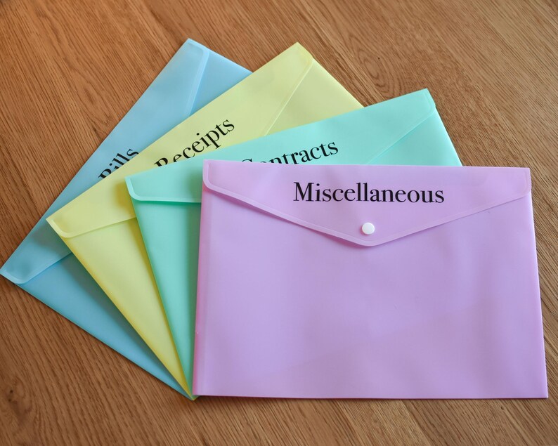 Personalised A4 Plastic Wallets Set of 4, Custom Named Pastel Document ...