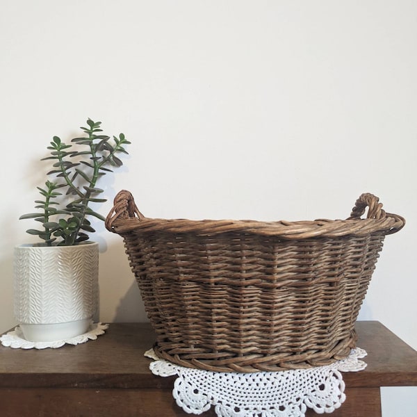 Large oval wicker basket with handles boho storage