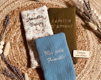 Funda personalizada bordada para libro de registro familiar | Algodón de doble gasa | Regalo de boda | Regalo de nacimiento | Funda para libro de registro familiar con nombres