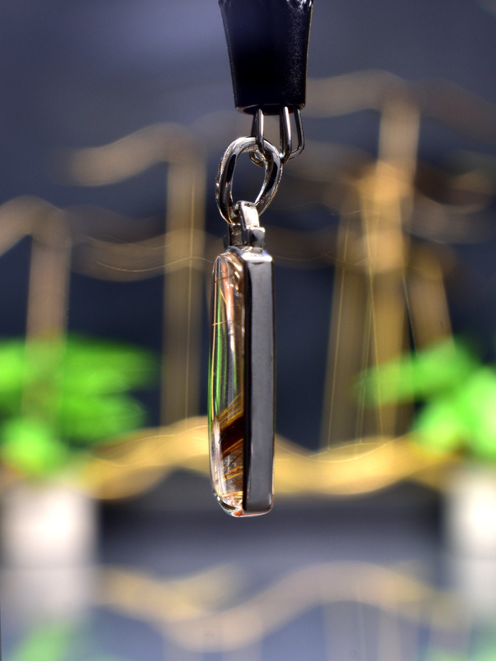Pendentif En Quartz Rutile Naturel Et Or - Pierre De Guérison 45,4x20x13,4mm - Neuf