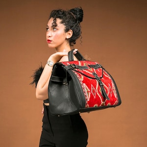 Personalized kilim travel bag, Carpet Leather Weekend Bag, briefcase kilim duffel bag, boho carpet bag, rug duffel bags, Red Carpet bags