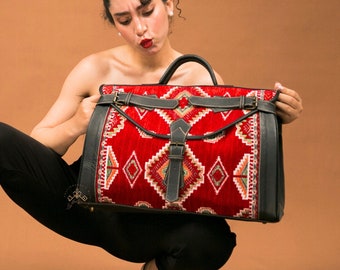 Bolso de alfombra personalizado para mujer bolso de lona de alfombra vintage bolso de fin de semana de cuero bolso de alfombra victoriana bolso de alfombra kilim regalo para ella