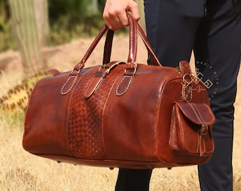 Personalized Duffel bag for men, Leather Duffle Bag, Handmade Leather Weekender bags, Men Travel leather Bag, Weekend Luggage leather Bags