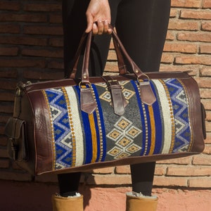 Leather kilim travel bag for women, kilim weekender bag, Carpet Leather Weekend Bag, briefcase kilim duffel bag, boho carpet rug duffel bags image 4