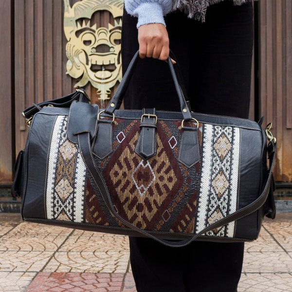 moroccan kilim travel bags made of original leather for women and men