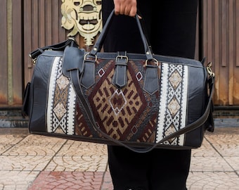 moroccan kilim travel bags made of original leather for women and men