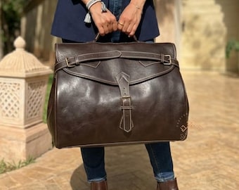 Personalized Genuine Leather Travel Bag, Large Unisex Duffle Bag, Leather Weekender Bag, Executive Overnight Bag, Classic Carry On