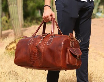 Personalized Duffel bag for men, Leather Duffle Bag, Handmade Leather Weekender bags, Men Travel leather Bag, Weekend Luggage leather Bags