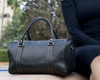 Moroccan Leather Duffel Bag for Women Overnight Bag Small Travel Bag Full Grain Leather Travel Bag Black Weekender Bag Gift for Her Etsy