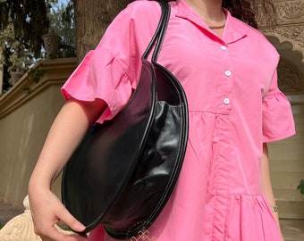 Oversized Round Leather Tote Bag, Handmade Moroccan Circle Bag, Large Shoulder Bag, Full Grain Leather Purse, Boho Minimalist Handbag