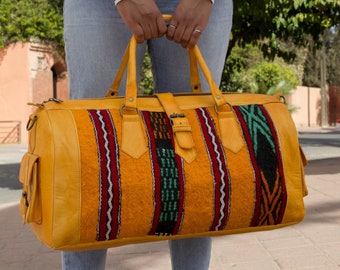 kilim travel bag, kilim bag, kilim leather travel bag, Carpet leather Weekend duffel bag for women & men, Kilim Weekender Bag, weekend bag,