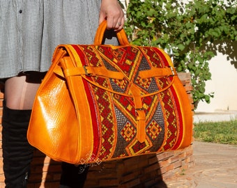 Personalized kilim travel bag, Carpet Leather Weekend Bag, kilim leather bag, boho carpet bag, briefcase women carpet bag, gift for her
