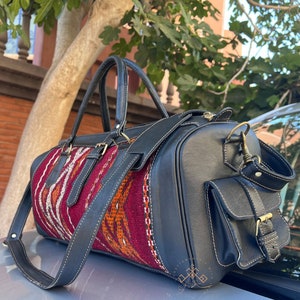 Personalized Carpet Leather Bag, Leather kilim travel bag for women, kilim weekender bag, victorian carpet bag, Gift for Her