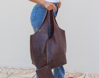 Chocoladebruine zachte lederen handtas voor dames, bruine leren hobotas, oversize schoudertas, alledaagse elegantie hobo leren tassen