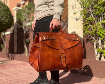 Personalized genuine leather travel bag for both sexes, large design duffel bags, Leather Weekend Bag, briefcase duffle bag