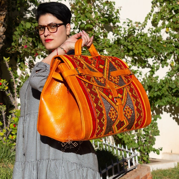 Personalized kilim travel bag, Carpet Leather Weekend Bag, briefcase kilim duffel bag, boho carpet bag, rug bags, Carpet bags, gift for her