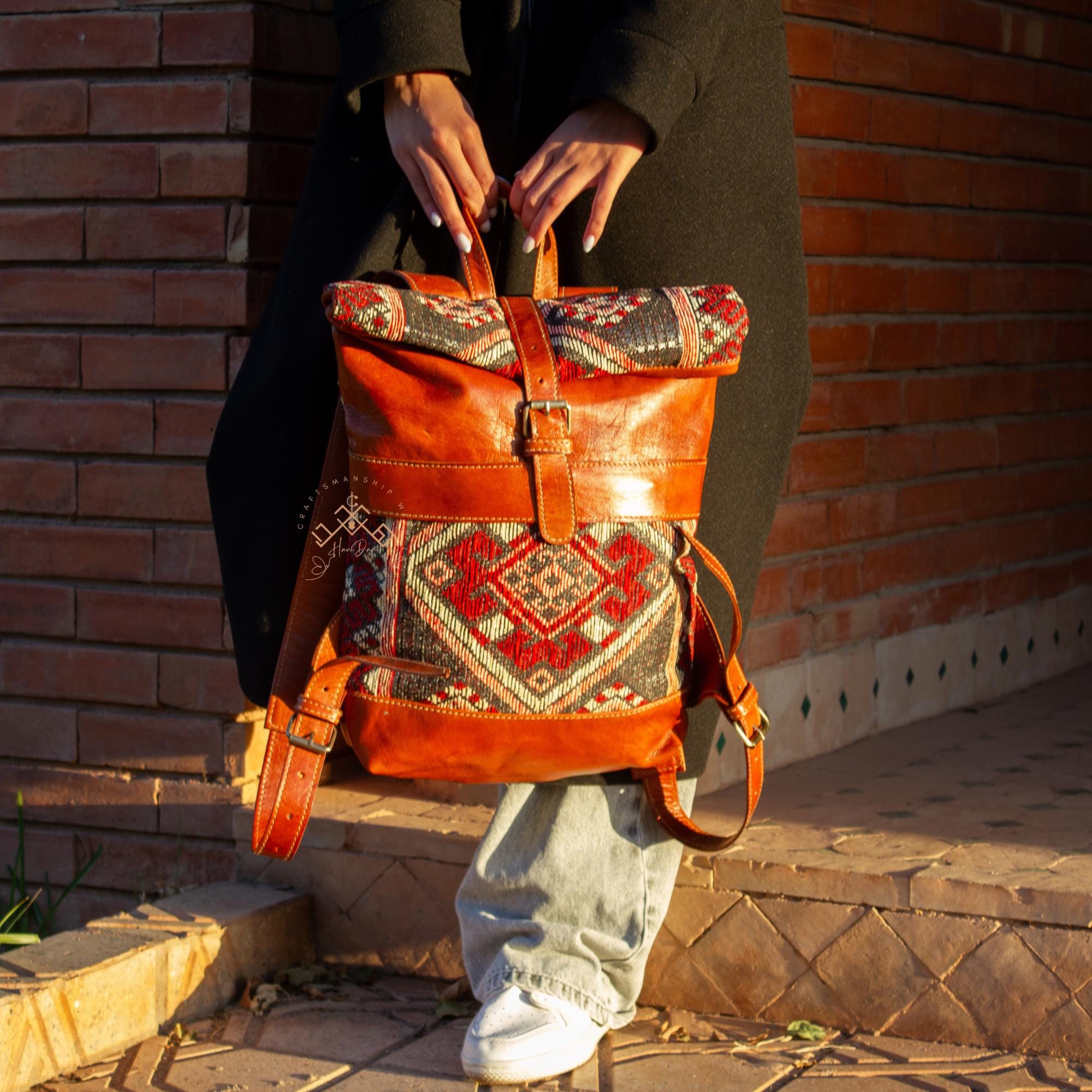 Moroccan Journey Leather Backpack Handcrafted Moroccan Leather Backpack (1) – LINPAU-J main image 2