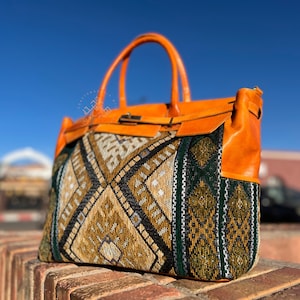 Carpet Bag Handles style for women, kilim leather handbag, carpet shoulder bag kilim travel handbag, rug design tote bag, gift for her Havan