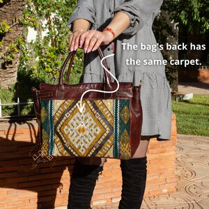 kilim leather Bag Handles style for women, kilim leather handbag, rug design leather bags, carpet shoulder leather handbag, gift for her image 10