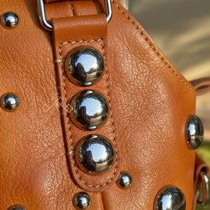 Personalized Studded Leather Shoulder Bag, Polka Dot Tote bags, Handmade Handbags with Rivet, Luxurious Leather Studded bags image 16
