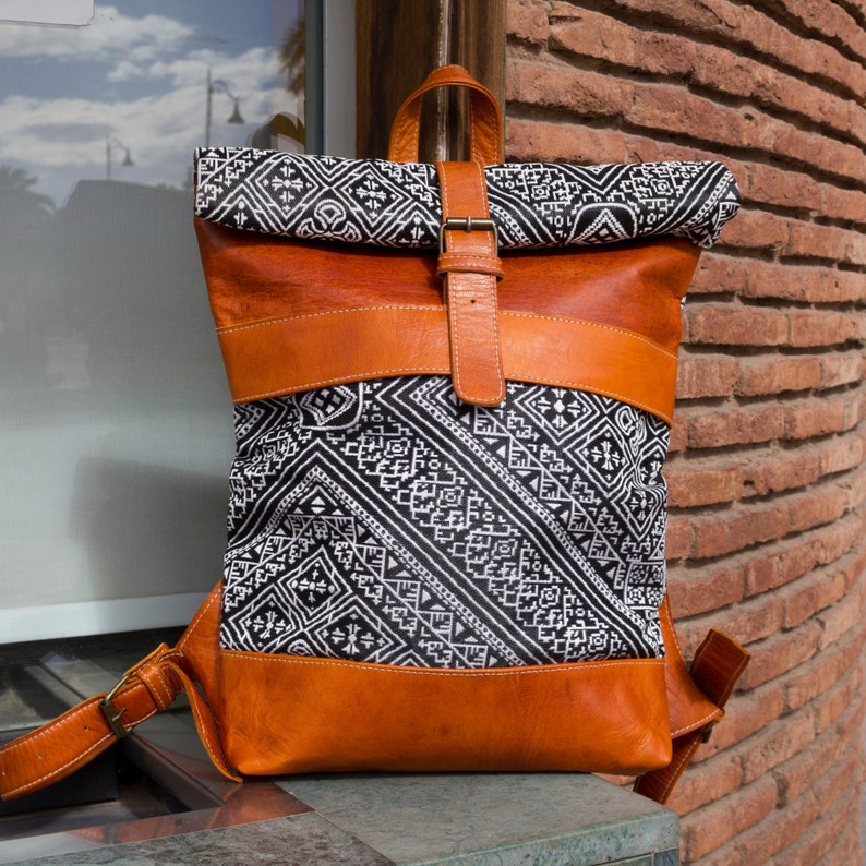 Moroccan handmade Kilim bohemian Roll top backpacks for women image 2