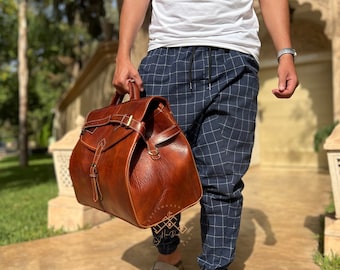 Personalized Leather Travel Bag - Large Duffel, Unisex Weekend Bag, Genuine Leather Briefcase Duffle