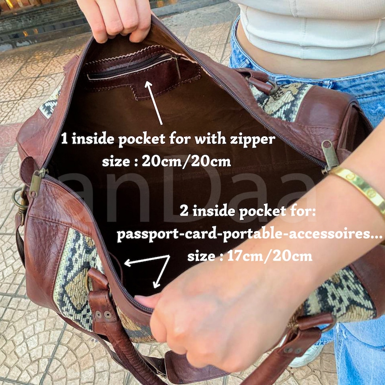Cylindrical style kilim bag, Kilim Travel Bag, carpet Leather Travel Bag, tapestry weekend bag, Women's Overnight Bag, kilim travel handbag image 7
