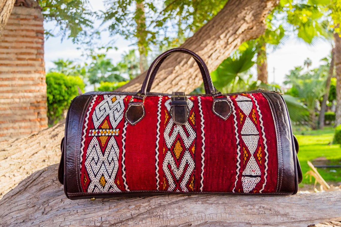 Kilim Travel Carpet Bags Kilim Travel Bag Boho Leather Etsy