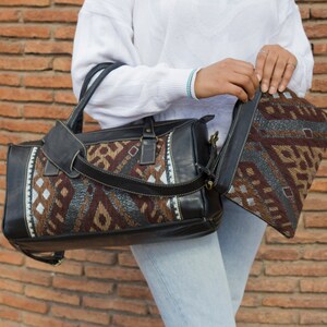 moroccan kilim leather travel weekend bag for men and women image 3