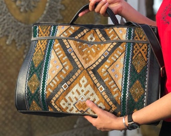 Handcrafted Victorian Carpet Leather Bag With Beautiful Patterns
