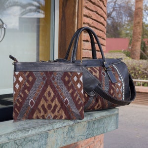 moroccan kilim leather travel weekend bag for men and women image 10