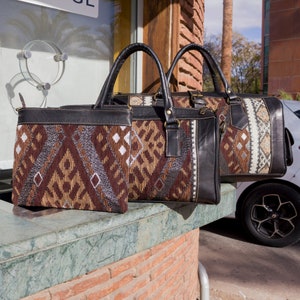 moroccan kilim leather travel weekend bag for men and women image 1