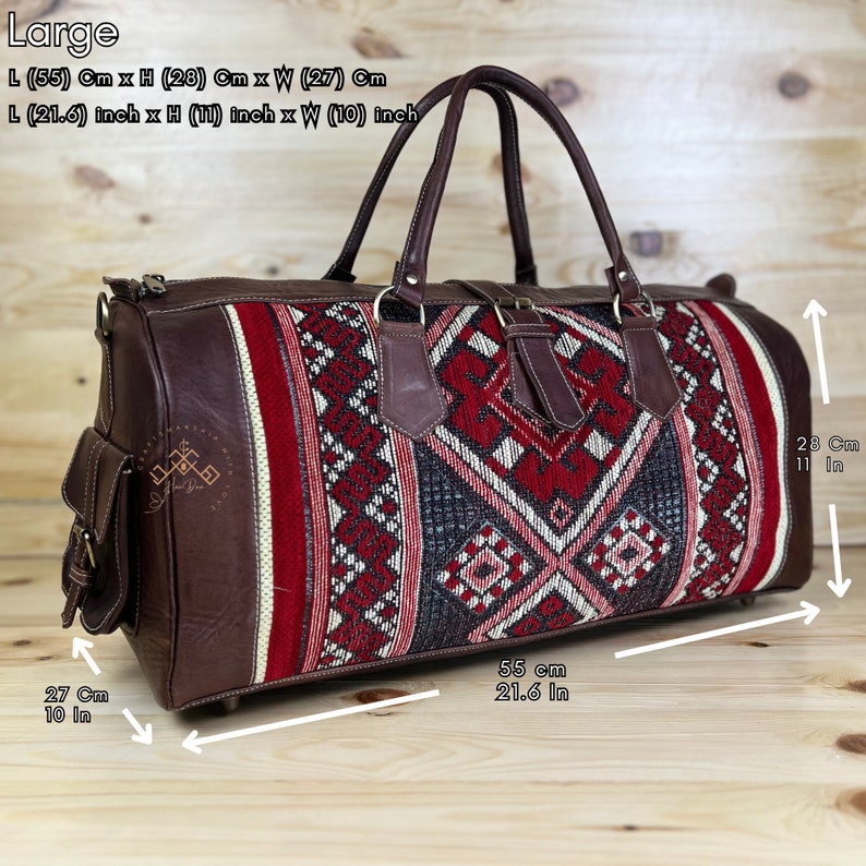 Kilim duffle travel bag, Moroccan Leather Kilim duffle Bag, Unisex Kilim Weekender Bag, Carpet leather Weekend duffel bag for women & men image 10