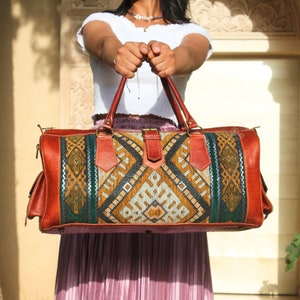 Kilim Travel Bag, carpet bag, Weekender Bag for Woman, weekend bag, Boho western travel bag, carpet overnight bag, kilim overnight bags. image 3