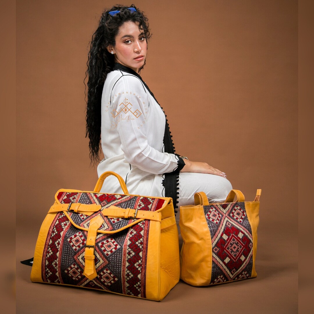 Personalized Carpet Leather Bag, Kilim Travel Bag, Large Size Women's ...