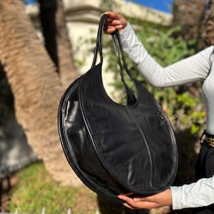 Oversized Round Leather Tote – Handmade Moroccan Bag – Large 