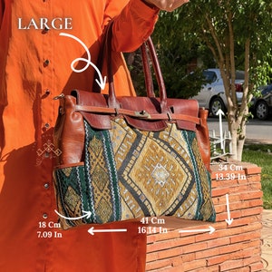 Carpet Bag Handles style for women, kilim leather handbag, carpet shoulder bag kilim travel handbag, rug design tote bag, gift for her image 4