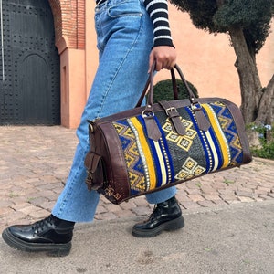 Leather kilim travel bag for women, kilim weekender bag, Carpet Leather Weekend Bag, briefcase kilim duffel bag, boho carpet rug duffel bags image 3