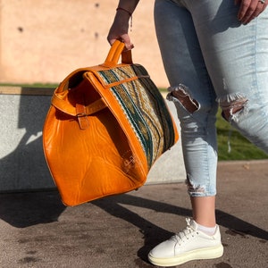 kilim travel bag, large custom carpet Princess-style travel bag for women, gift for her, boho Leather Weekend Bag, large kilim duffel bag image 9