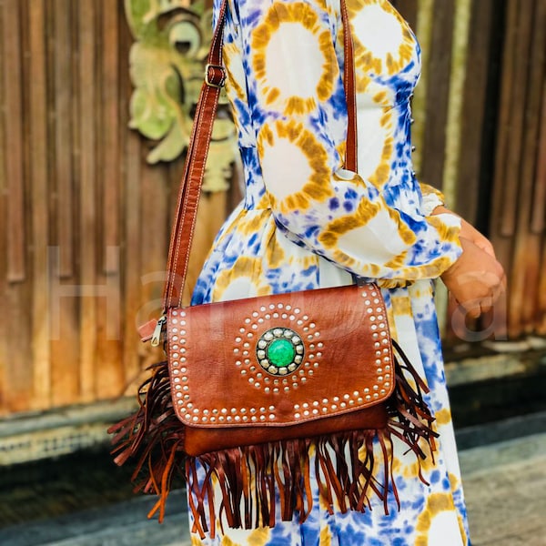 Fringe Clutch per le donne, borsa con frange in pelle, borse con frange in pelle marocchina, frizione con frange del festival, borse con frange occidentali per le donne