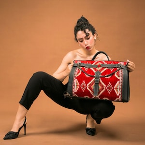 Personalized kilim travel bag, Carpet Leather Weekend Bag, briefcase kilim duffel bag, boho carpet bag, rug duffel bags, Vintage Carpet bags image 3