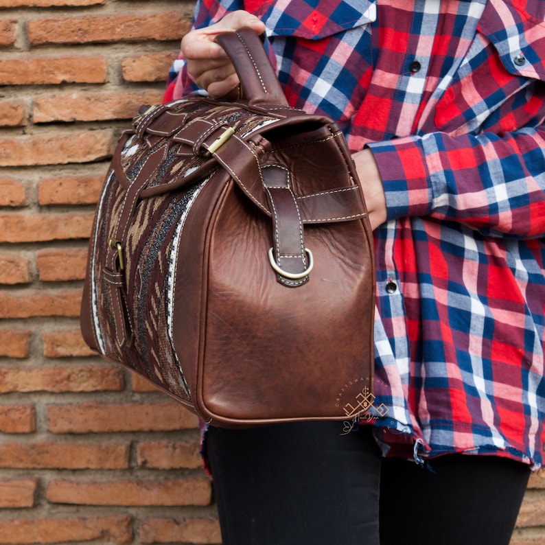 Personalized kilim travel bag, Carpet Leather Weekend Bag, briefcase kilim duffel bag, boho carpet bag, rug duffel bags, Vintage Carpet bags brown darker