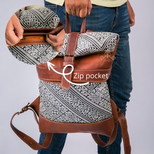 Moroccan handmade Kilim bohemian Roll top backpacks for women image 5