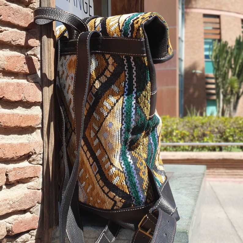 Moroccan Kilim Handcrafted backpacks, leather backpack, bohemian backpack, boho travel backpack, hippie backpacks, western backpack image 5